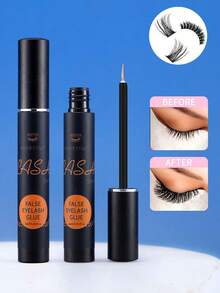 2pcs Black & Transparent Eyelash Glue 6ml, Super Strong Hold Long-Lasting Lash Adhesive, Gentle & Non-Irritating For Sensitive Eyes, Suitable For Cluster & Strip False Eyelashes DIY - Black and White - View 3