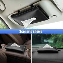 Car Visor Tissue Holder, Leather Car Dispenser, Hanging Car Napkin Holder, Car Holder, Visor Accessory Universal Most Vehicles (Black), 9.17*5.31 Inch - 黑色 - 查看 3