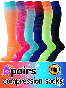 1/6 Pairs Compression Socks For Men And Women, Unisex Socks Sports Knee High Compression Socks Suitable For Athletic Running Cycling Hiking Travel Yoga - Multicolor - View 1