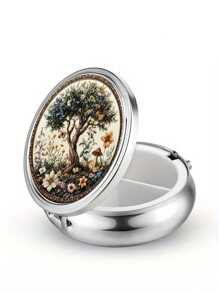 Pudełko na tabletki z 2 przegródkami, przenośne etui na leki, można umieścić w kieszeni lub portfelu, dekoracyjne metalowe pudełko do przechowywania leków i witamin, wyjątkowy prezent (kwiatowy)