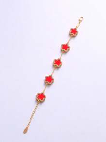 1 pulseira feminina elegante com trevo vermelho incrustado, adequada para uso diário (sem embalagem)