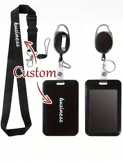 Customizable Name Badge Holder Set, Retractable Clip ID Card Holder, Lanyard, Badge Card Holder, Chest Badge Card, Detachable Lanyard, Including Lanyard, Retractable Clip, Badge Card, Suitable For Customized Work Card Holders, School Season Back To School Student ID Card, Meal Card, Bus Card, Utilities Card Holder,Office & School Supplies,Xmas Decoration,Teacher Lanyard Accessories