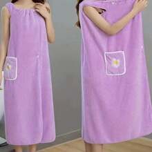 1pc Women Quick Drying Towel Bath Robe, Thick Strap Wearable Bathrobe With Floral Pattern, Absorbent Towel Cloth Suitable For Home Bathroom And Sauna Back To School For Beauty Salon Home Bathroom