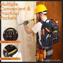 52 Pockets Tool Bag Backpack For Men Storage Organization Tool Bags Heavy Duty With Waterproof Molded Base For Electrician, Repairman Industrial & Construction Work, Blue - Màu xanh lam - Xem 8