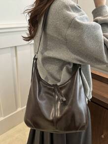 Bolso de hombro de gran capacidad y unicolor vintage para mujer, versátil bolso bandolera con asa, gran capacidad, bolso de hombro tipo hobo, bolso de bandolera casual para el trabajo