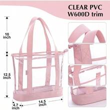 Clear Tote BagPurse Handle With Zipper For Work Plastic Transparent See Through Women-0029 - 1PackPink - View 6