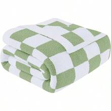 Downluxe Checkered Blanket Twin Size, 60x80 Inch Warm Lightweight Comfy Knitted Blanket, Ultra Cozy Twin For Bed/Sofa/Camping/Picnic (Sage Green) - 格紋鼠尾草綠 - 查看 1