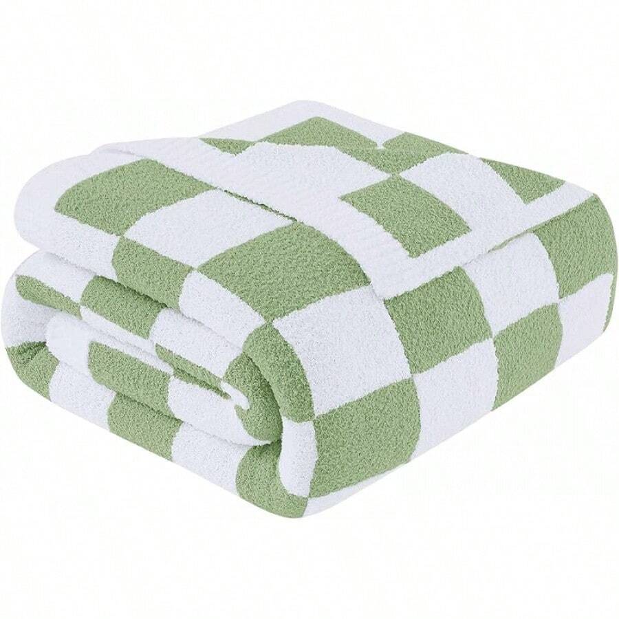Downluxe Checkered Blanket Twin Size, 60x80 Inch Warm Lightweight Comfy Knitted Blanket, Ultra Cozy Twin For Bed/Sofa/Camping/Picnic (Sage Green) - 格紋鼠尾草綠 - 查看 1