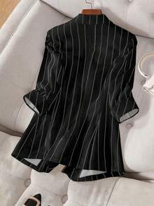 Áo khoác blazer giản dị tay 3/4 sọc mỏng đơn nút đơn giản mùa xuân/hè cho nữ - màu đen - Xem 2