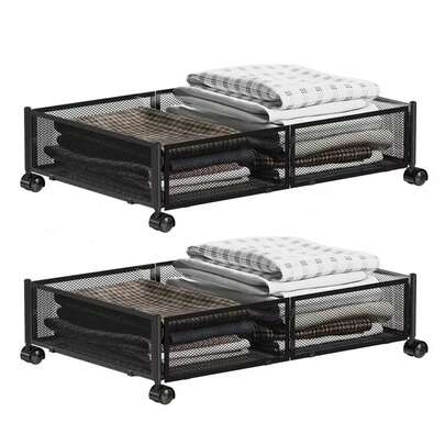 2pcs Almacenamiento Debajo de la Cama, Contenedores de Almacenamiento con Ruedas Debajo de la Cama, Organizador de Almacenamiento de Zapatos Debajo de la Cama con Cajón, Contenedores de Almacenamiento Metálicos sin Herramientas para Ropa, Zapatos y Mantas en el Dormitorio, Almacenamiento Debajo de la Cama