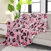 Sanrio [Hello Kitty Soft Blanket] Hello Kitty Sanrio 1pc Flannel Blanket - Soft & Comfortable, Contemporary Style, Multipurpose, Digital Print, Knitted Polyester, Ideal For Sofa & Travel
