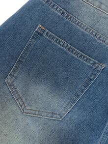 Jeans in denim lavato da donna, stile di strada alla moda con singola fila di pulsanti multipli, jeans dritti, morbidi, casual, retrò, blu, per uso quotidiano - Blu - Visualizzare 5