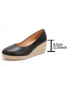 Fashionable, Elegant, Casual, Versatile, Daily Commute Solid Color Casual Commute Outdoor Elegant Party Resort Fashion PU Leather Woven Women's Platform Wedge High Heel Shoes, Fall Shoe, Shoes, Holiday, Wedding, Resort, Party, Indoor Outdoor, All Season