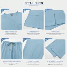 实用医用工作服套装，上衣和裤子，功能性设计，耐用易护理面料，适合医护人员日常穿着。