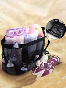 Nueva bolsa de playa de malla de poliéster hueca de gran capacidad, bolsa de lavandería de viaje, bolsa de almacenamiento de natación, bolsa de playa minimalista de malla, regalo del Día de la Madre para mamá, nueva bolsa de playa de verano, bolsa de playa de tela de malla con 8 bolsillos, bolsa de almacenamiento de juguetes de baño de gran capacidad, bolsa perforada de malla, bolsa de playa, funda impermeable para teléfono, bolsa impermeable