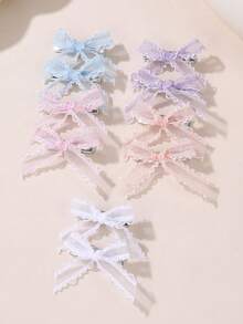 10个/套 女孩蕾丝网蝴蝶结发夹配饰 - 彩色 - 查看 13