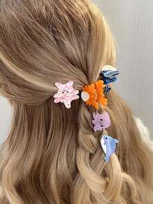 发夹 8 件彩色海洋小动物夹女士夏季海洋配饰贝壳刘海海豚侧夹章鱼螃蟹发夹海星发饰套装礼物发饰优雅爪夹，学校用品，大学