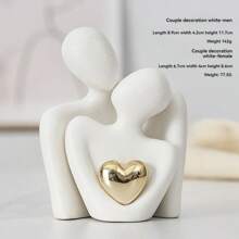 2pcs/1pc 3.35"X2.56" Heart-Shaped Golden Plated Abstract Artistic Ceramic Figurine, Embracing Couple Decoration For Wine Cabinet, Entrance Or Valentine's Day Festival Decoration, Home Decor