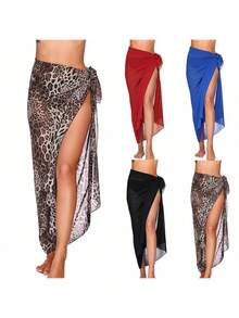 1pc Long Cover-Up Beach Sarong Scarf,Sexy Bikini Beach Wrap,Solid Color Casual Shawl For For Women Swimsui Summer,Women Skirt - Solid Color - View 4