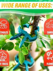 50pcs Reusable Green Plant Support Clips - Adjustable Garden & Greenhouse Brackets For Vines, Flowers, Seedlings, And Tomatoes - Durable Green Plastic With Metal Clasps For Secure Plant Growth, Garden Support Accessories | Secure Gardening Clips | Reusable Garden Clips