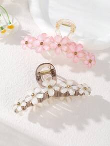 1 件纯色花朵发爪夹，优雅高端发髻发型发夹，波西米亚风格配饰，适合日常佩戴时尚发饰优雅发夹 - 彩色 - 查看 3