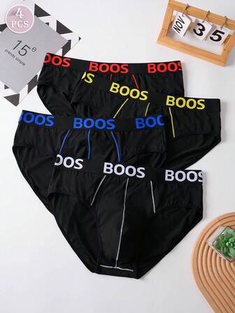 4pcs Men's Briefs, Fashion Sports Comfortable Underwear