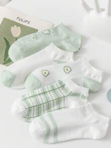 10 pares de calcetines tobilleros para mujer,calcetines tipo barco verde y blanco para todas las estaciones - Verde - Ver 2