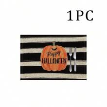 1/4/6 Stücke Halloween Serie mit gestreiften, Geister- und Kürbisdruck dekorative Tischsets/Untersetzer, 100% Leinen, handwaschbar - ideal für Esstische, Restaurants, Geburtstag & Party Dekoration, Heimdekoration