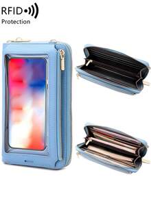 MIYIN Women's Minimalist Touch Screen Mobile Phone Bag With Wrist Strap & Adjustable Long Shoulder Strap, Multi Functional Double Zipper Shoulder Transparent Mini Small Bag Purse Mobile Phone Bag,Portable Hand Bag RFID Blocking Mobile Wallet Purse - Multicolor - View 18