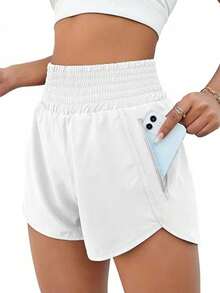 Women'S Athletic Running Shorts, Workout Gym, Elastic Waist Quick Dry Sports Shorts, Yoga Shorts For Womens High Waisted Running Shorts Quick Dry Athletic Workout Shorts With Mesh Liner Zipper Pockets - trắng - Xem 1
