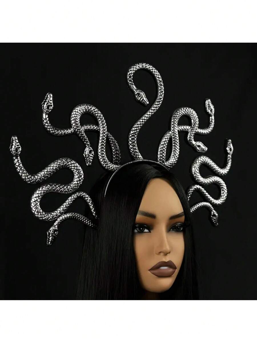 Retro Medusa Headband | Golden Plastic Snake Hair Accessory For Role-Playing And Themed Parties | Multi-Snake Design | Ideal Choice For Witch And Sorceress Costumes | Dry Cleaning Only, As A Gift Halloween - Multicolor - View 1