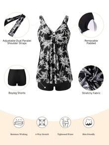 Sheonly Women's Tankini Swim Set - 2-Piece Modest Swimsuit For Beach Or Pool - White Coconut Tree - View 3