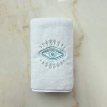 1pc 35x75cm Coral Fleece Fatima Hand Evil Eye Embroidered Towel, Suitable As Holiday Gift, Home, Kitchen, Bathroom Decor Back To School