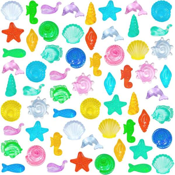 300pcs Mini Ocean Themed Sensory Box Set - Plastic Seashells, Acrylic Gems, Suitable For Diving Toys, Vase Fillers, Mermaid Pool Toys, Treasure