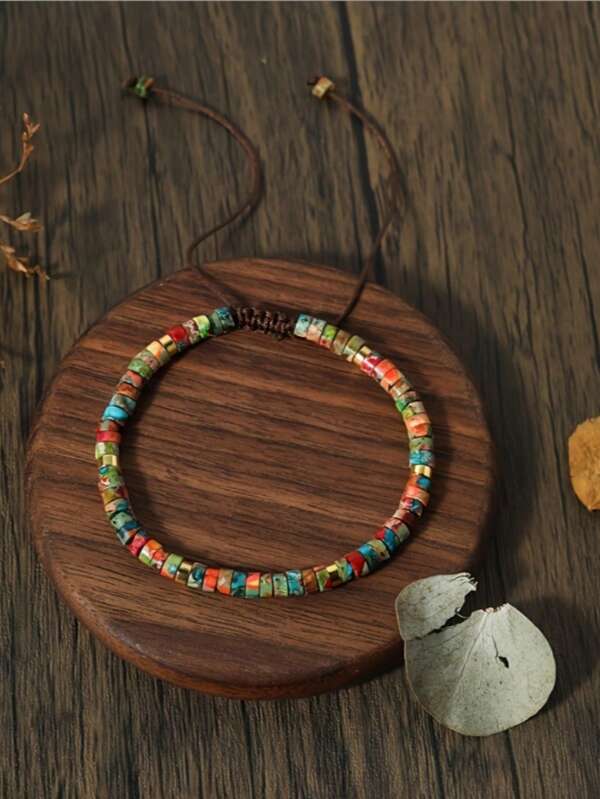 1 pezzo Bracciale regolabile uomo e donna, in stile retrò boho con pietra di imperatore colorata e naturale, di dimensione 4*2, dalla personalità unica