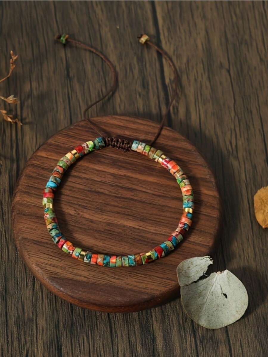 1 pezzo Bracciale regolabile da uomo e donna in stile retrò boho, con pietra naturale imperiale colorata personalizzata, divisore 4*2