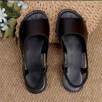 Women's Fashion Summer Solid Color Peep Toe Sandals - Brown And Black, Flat, Open Toe, Rubber Sole, Comfortable Shoes Suitable For Casual Wear, Fashionable Slip-On Sandals