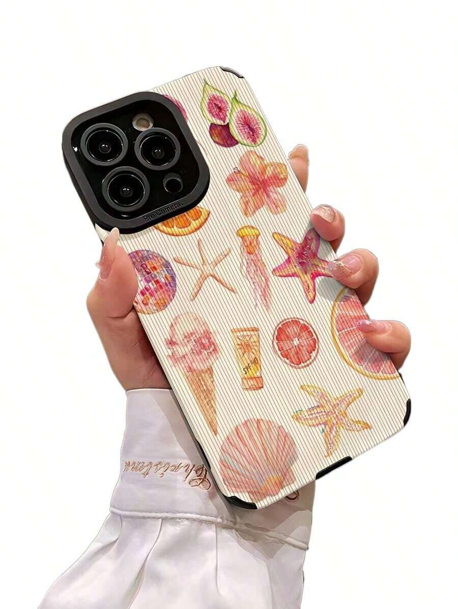 Teléfono anticaída suave con textura de vida marina rosa, X/XS XSMAX 11 12 13 14 15 16 12MINI 13MINI 16E SE4 S22 S23 S24 S25, 1 ud. - Multicolor 4 - Ver 1