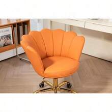 Comfy Home Office Task Chair With Wheels, Cute Modern Upholstered PU Seashell Back Adjustable Swivel Vanity Desk Chair, For Women,For Girls, Living Room(PU-Orange) - Orange - View 5