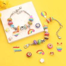 15/82pcs Resin Material Bracelet Making Set, Striped Large Hole Bead Jewelry Making Set, Personalized Multifunctional Rainbow Pendant Decoration DIY Summer Beach Ankle Bracelet Earrings Keychain Phone Chain Wedding Party Holiday Gift Accessories