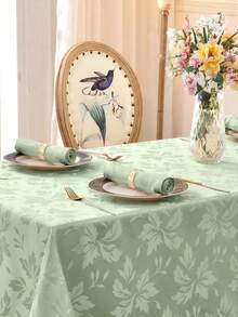 防水防溅提花长方形桌布，叶子图案装饰厚布桌布，适合晚餐、派对、节日等场合 - 青檸色 - 查看 4