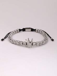 1PC Fashion Luxury Micro Paved Zirconia Crown Charm Bracelet For Man Stainless Steel Pineapple Beaded Bracelet Man Jewelry
