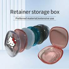 Sanrio 1pc Hello Kitty Premium Transparent Denture Box, Durable Matte Finish, Portable Denture Storage Case, Odorless Personal Care Accessory, Suitable For Travel And Storage For Women Storage Organizer Travel Essentials Back To School Dormitory Storage