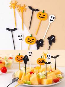10pcs Halloween Fruit Forks, Random Color, Mini Forks For Dessert, Cake, Fruit Salad, Decoration For Halloween Party, Kid & Adult - Halloween 10pcs - View 5