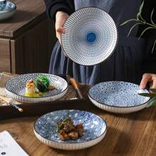 4-Piece Ceramic Plate Set - Handmade Blue & White Floral Porcelain Dinnerware, Suitable For Dinner, Pasta, Salad, Microwave Friendly Kitchen And Dining Tableware