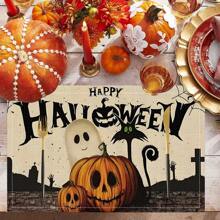 1/4/6 Stücke Halloween Serie mit gestreiften, Geister- und Kürbisdruck dekorative Tischsets/Untersetzer, 100% Leinen, handwaschbar - ideal für Esstische, Restaurants, Geburtstag & Party Dekoration, Heimdekoration