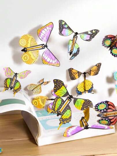12pcs Magic Butterfly Toys, Spring Paper Butterflies With Rubber Bands, Assorted Colors, Surprise Party Favors, Birthday Cards, Halloween, Christmas And Thanksgiving Gifts