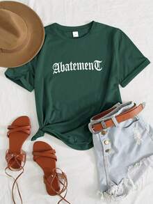 Teen Girls Gothic Spider Graphic Tee, White Short Sleeve T-Shirt With Slogan Print, Bold For Summer/Party - Dark Green - View 2