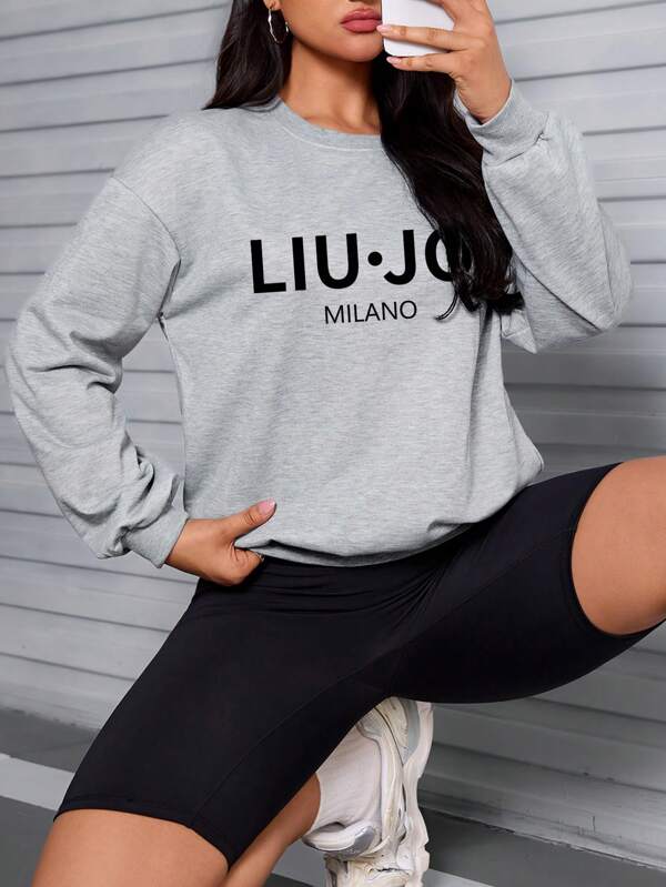 Felpa casual da donna a maniche lunghe con scollo a equipaggio - Stampa in lettere audaci LILUO Milano Italy, Comfort per tutte le stagioni, lavabile in lavatrice, morbida, in tessuto durevole