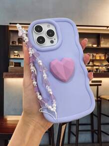 Stylish Wavy Edge Monochrome Phone Case | Shockproof & Anti-Fall | Sharp Heart + Butterfly Lanyard | Purple-Pink Tone | Shock-Absorbing Edges + Non-Slip Grip | Universal Design, Compatible With IPhone 16/15/14/13/12/11 Pro Max, S20/S21 FE, X6A/X7A/X8A, And Redmi A1/A3 | Perfect Gift For Young Girls And Fashion Enthusiasts